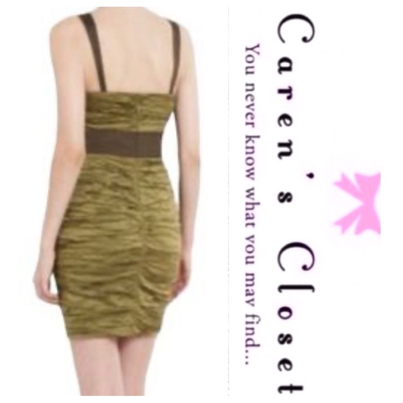 BCBGMAXAZRIA Gold Ruched Mini Cocktail Dress - Picture 2 of 8